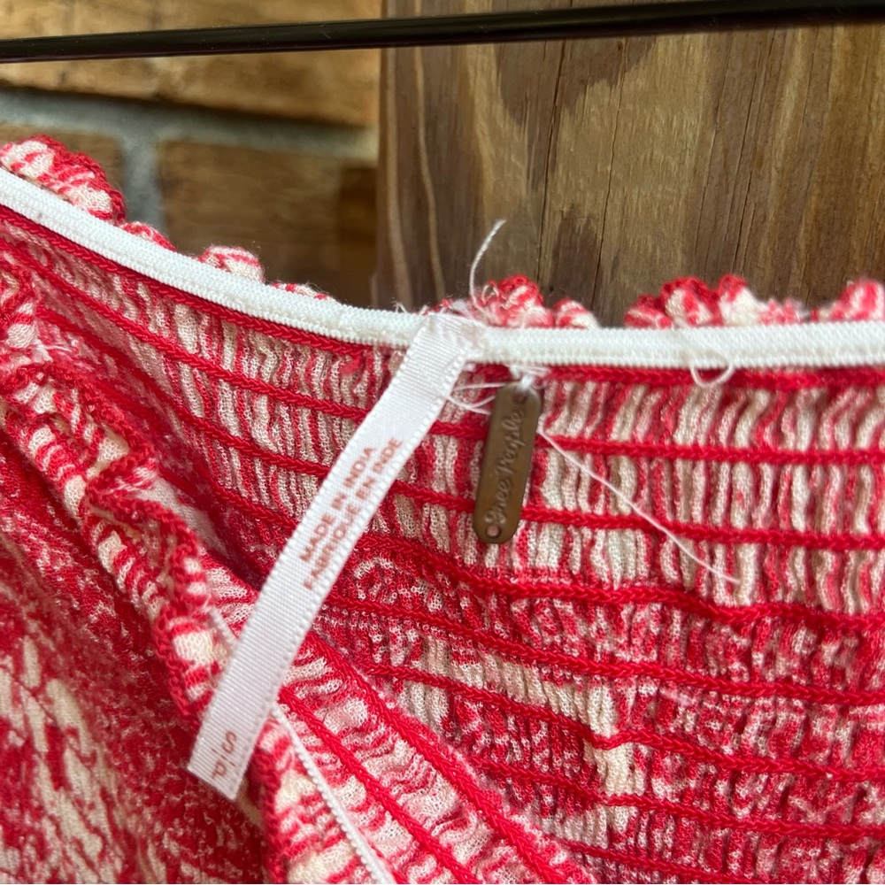 Free People Red Patterned Strapless Jumpsuit - image 3